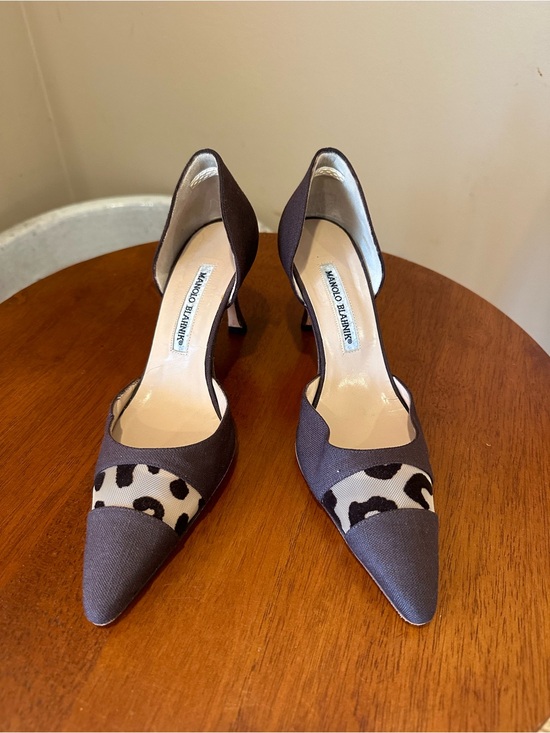 Manolo Blahnik Shoes - Manolo Blahnik Brown Pointed D'Orsay Pumps with Black-and-Cream Animal Panel